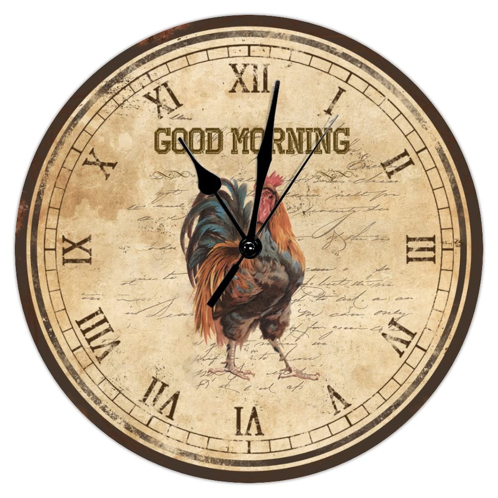 Horloge murale rustique en bois coq bleu 38 cm silencieuse