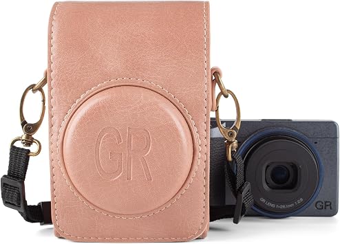 kinokoo Case for Ricoh GR IV, PU Leather Texture Protective Cover for Ricoh GR/GR III/GR IIIX/GR IV Digitals Cameras with Adjustable Shoulder Strap - with Belt Loop on the Bag Back - Pink