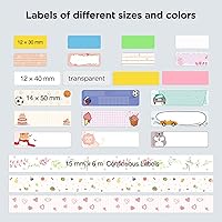 Vista 4 de SUPVAN Cinta para etiquetadora E10 y E11, blanca y transparente, 2 rollos de 0.59 pulgadas x 19.7 pies (0.591 in × 19.7 ft), etiqueta térmica