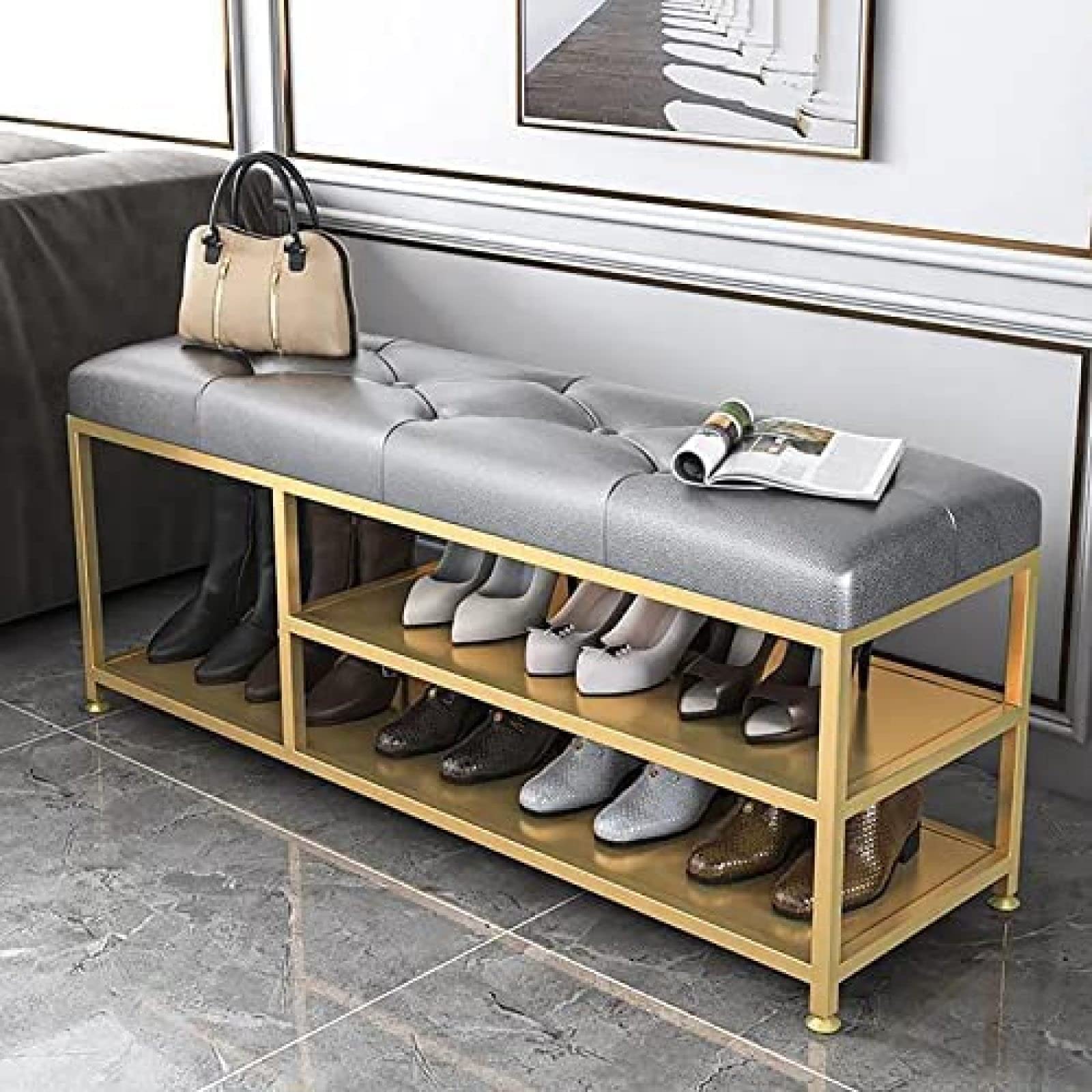 Banc de rangement pour chaussures moderne idéal pour un hall d'entrée soigné