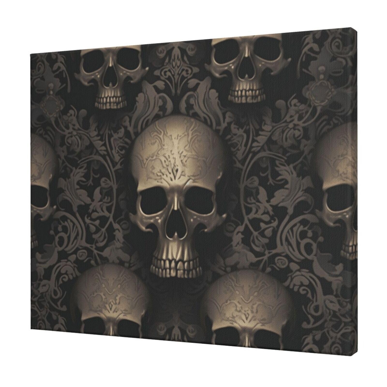 YKLJG gothic wallpaper skull Printed Wall Art Canvas Prints 60x50 CM Wooden Framed Picture Painting Artwork for Bedroom Kitchen Home Office Decor
