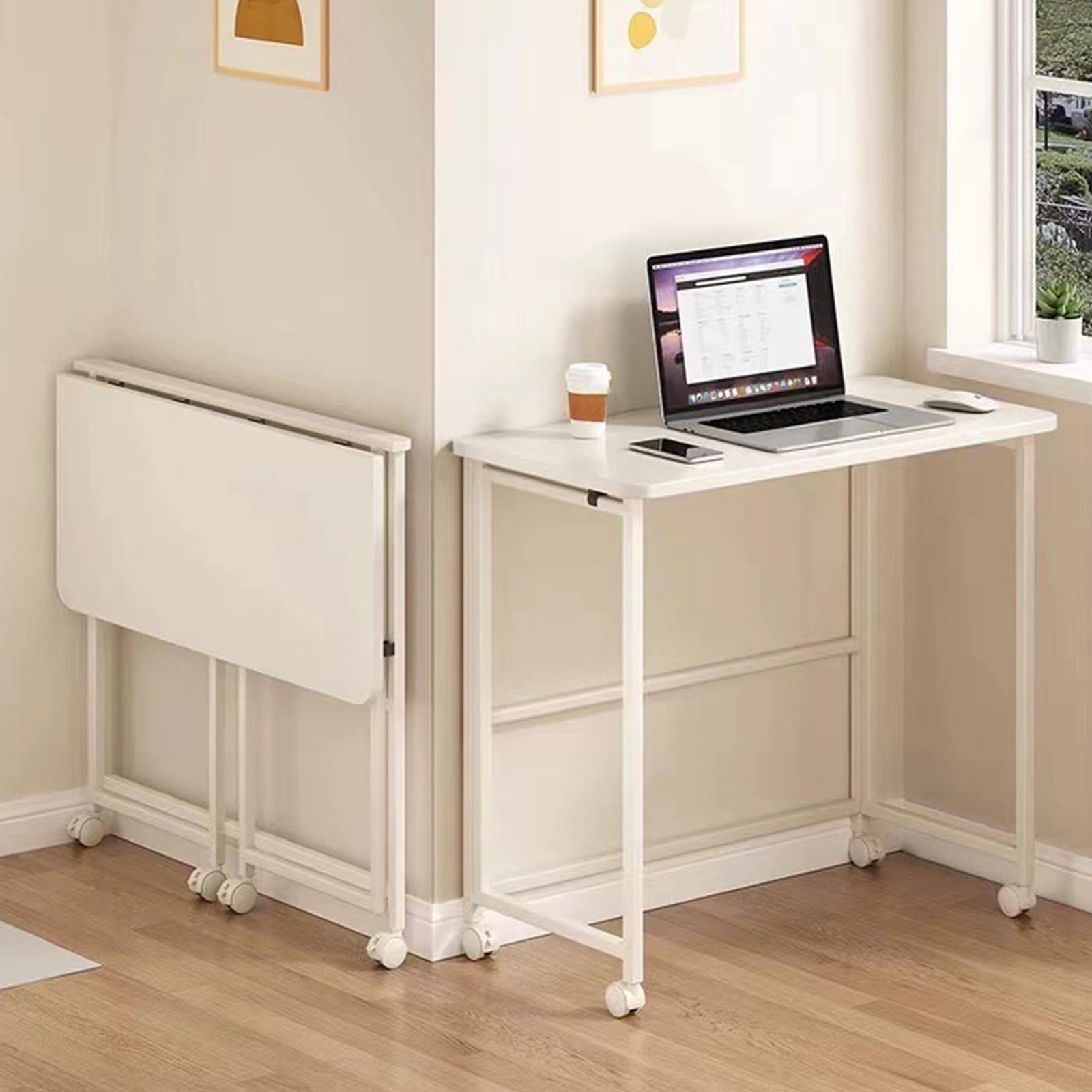 SDdPulse Scrivania pieghevole per laptop per divano e letto, tavolo mobile portatile con ruote, piccola scrivania in piedi per piccoli spazi, carrello per computer per casa, ufficio, camera da letto e