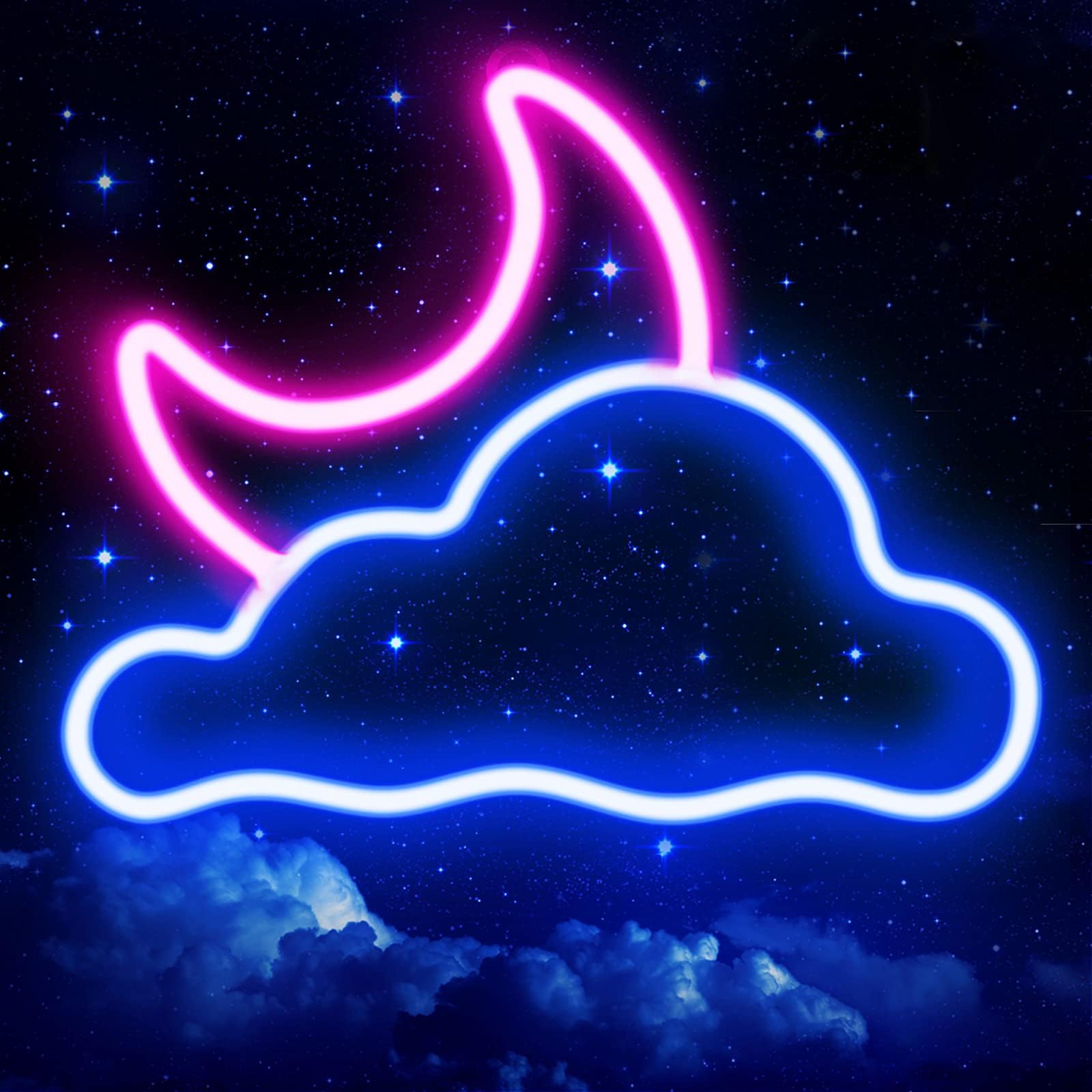 Neon Sign - Cloud and Moon Led Neon Light, Neon Lights Sign for Wall Decor USB Powered Led Neon Signs for Bedroom Kids Room Wedding Party Decoration, Brightness Adjustable