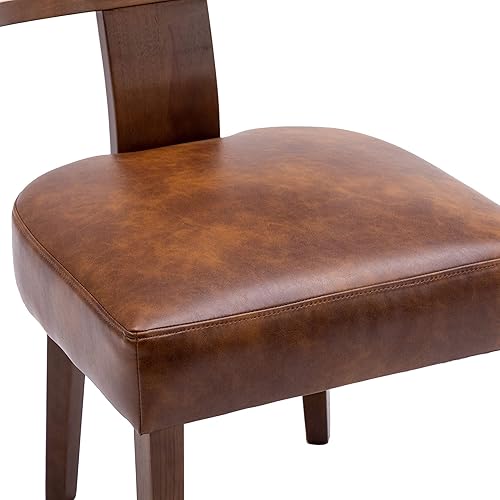 Miniatura 6 de VESCASA Sillas de comedor tapizadas de piel sintética con patas de madera, sillas de comedor acolchadas de poliuretano con respaldo abierto curvado