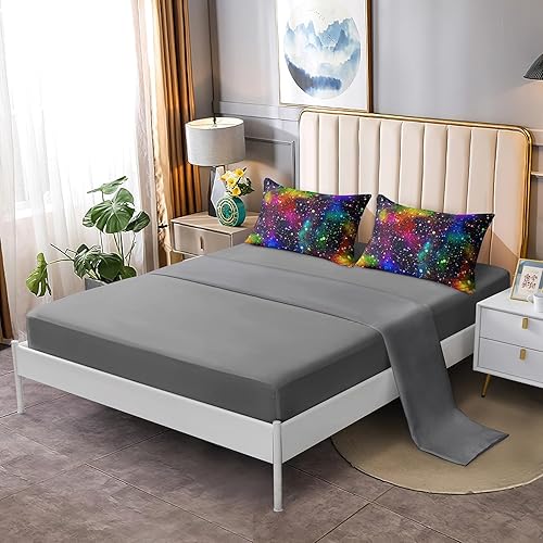 Miniatura 3 de Juego de ropa de cama de 6 piezas de tamaño matrimonial, juegos de edredón con purpurina para niñas y niños, juego de ropa de cama colorido arco