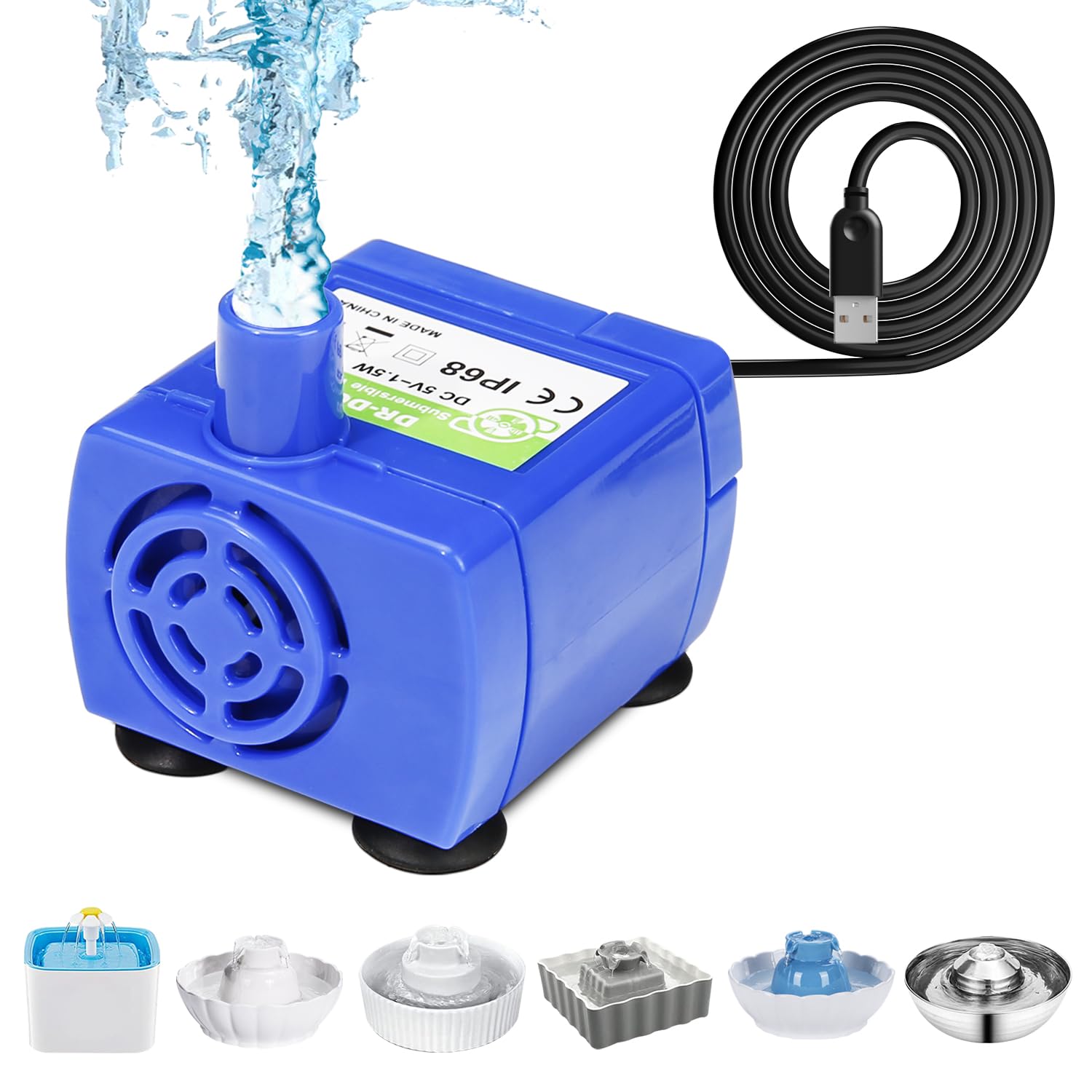 Cat Water Fountain Pump, Replacement Pump (No LED light) for Cupcake Ceramic Cat Drinking Fountain, Pet Fountain Pump for Water Dispenser, Ultra Quiet Cat Dog Drinking Fountain Pump