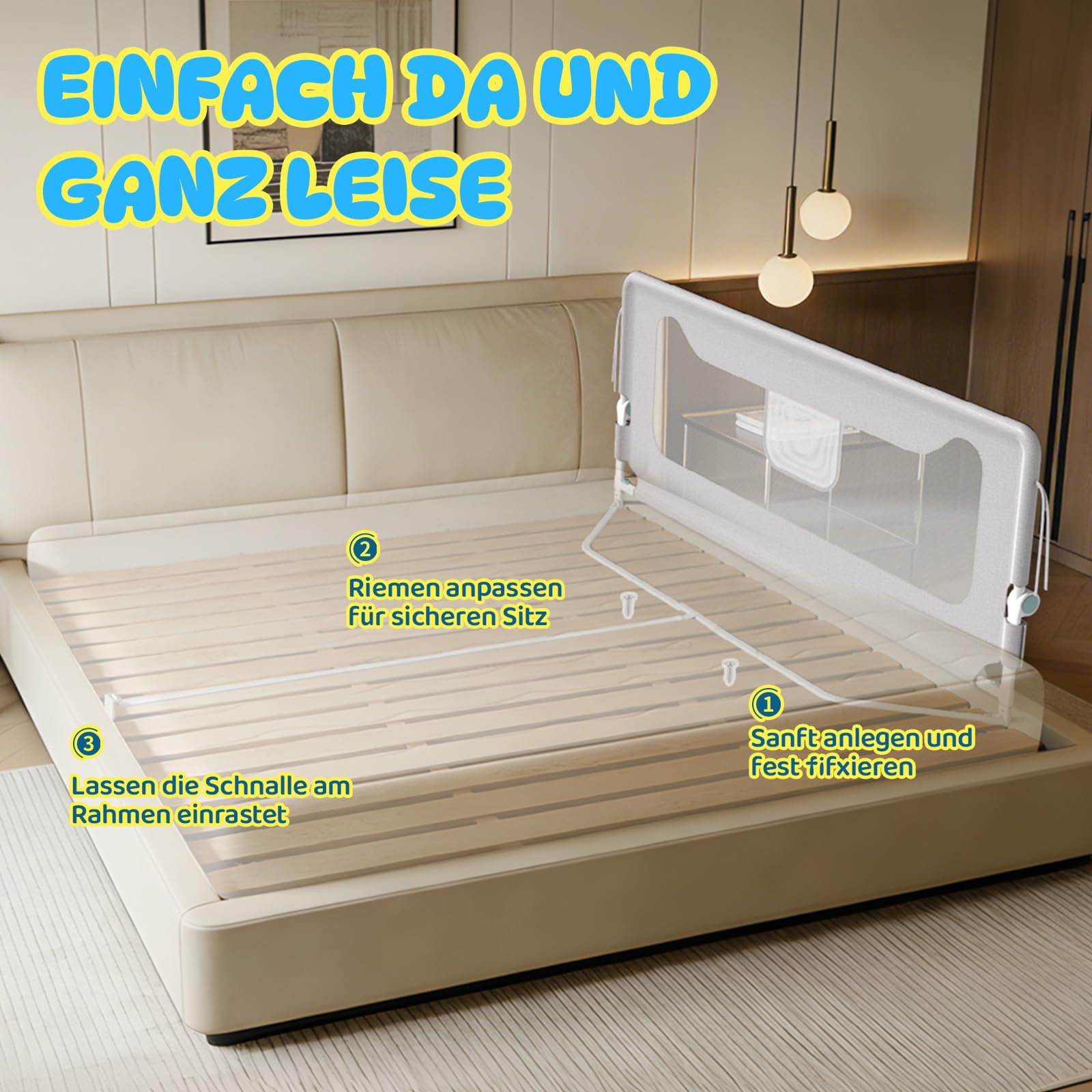 Soontrans Rausfallschutz Bett, Sanfter Schutz für den Übergang ins Große Bett, Klappbar & Höhenverstellbar, Rausfallschutz Boxspringbett für Ruhige Nächte, aus Metallrahmen & Gepolstert (150 cm)