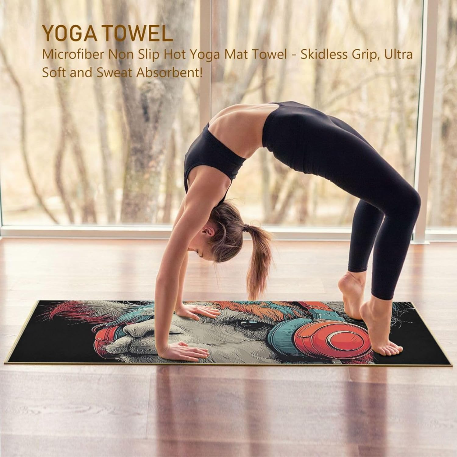 Alcapa Headphone Hot Yoga Towel – Stylish, Non-Slip, Grip Dot, Super Absorbent, 27" x 73" - Yoga Mat Towels for Exercise, Fitness