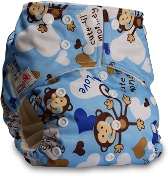 Littles & Bloomz, Baby Cloth Washable Reusable Nappy Pocket Diaper Bamboo, Fastener Popper, Pattern 4, with 1 Bamboo Charcoal Insert