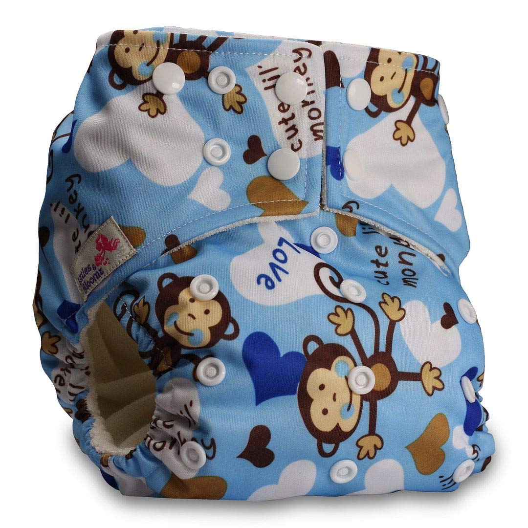 Littles & Bloomz, Baby Cloth Washable Reusable Nappy Pocket Diaper Bamboo, Fastener: Popper, Pattern 4, with 2 Bamboo Charcoal Inserts