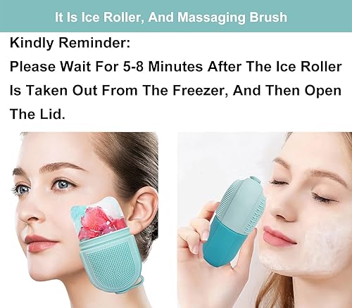 Miniatura 3 de Molde de silicona reutilizable con cepillo para terapia de frío facial, rodillo de masaje facial (azul)