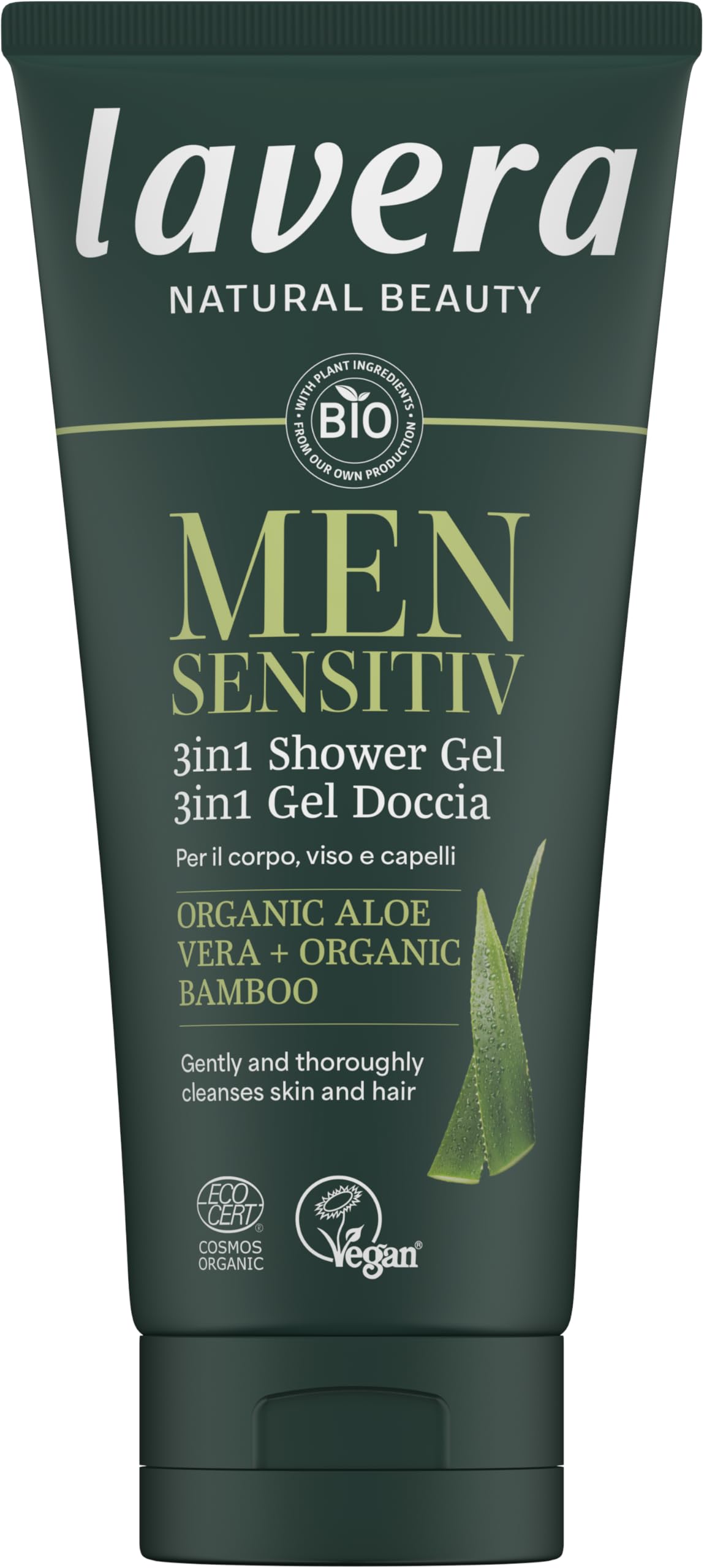 lavera Men sensitiv 3in1 Shower Gel, refreshing & revitalising, for sensitive skin, organic bamboo & organic aloe vera, vegan