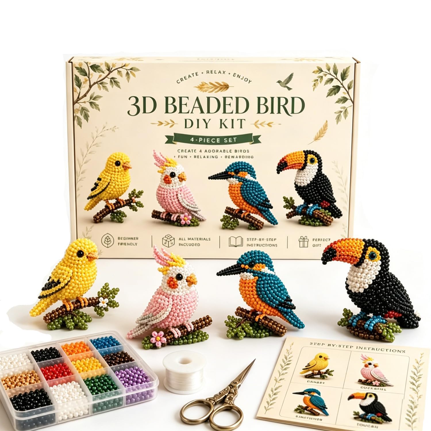 3D Creative Beaded Mini World DIY Kit Collection, Tiny 3D Beaded Animal DIY Kit, Petite Animal Craft Kit, DIY Creative Jewelry Art Craft, Gifts for Craft Lovers (Bird Collection)