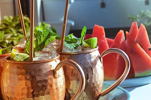 Miniatura 6 de BOLD & DIVINE Auténticas tazas de cobre Moscow Mule  Juego de 4 (16 onzas)  Juego de tazas de cobre 100% sólido con 4 pajitas, 1 vaso de chupito, 1