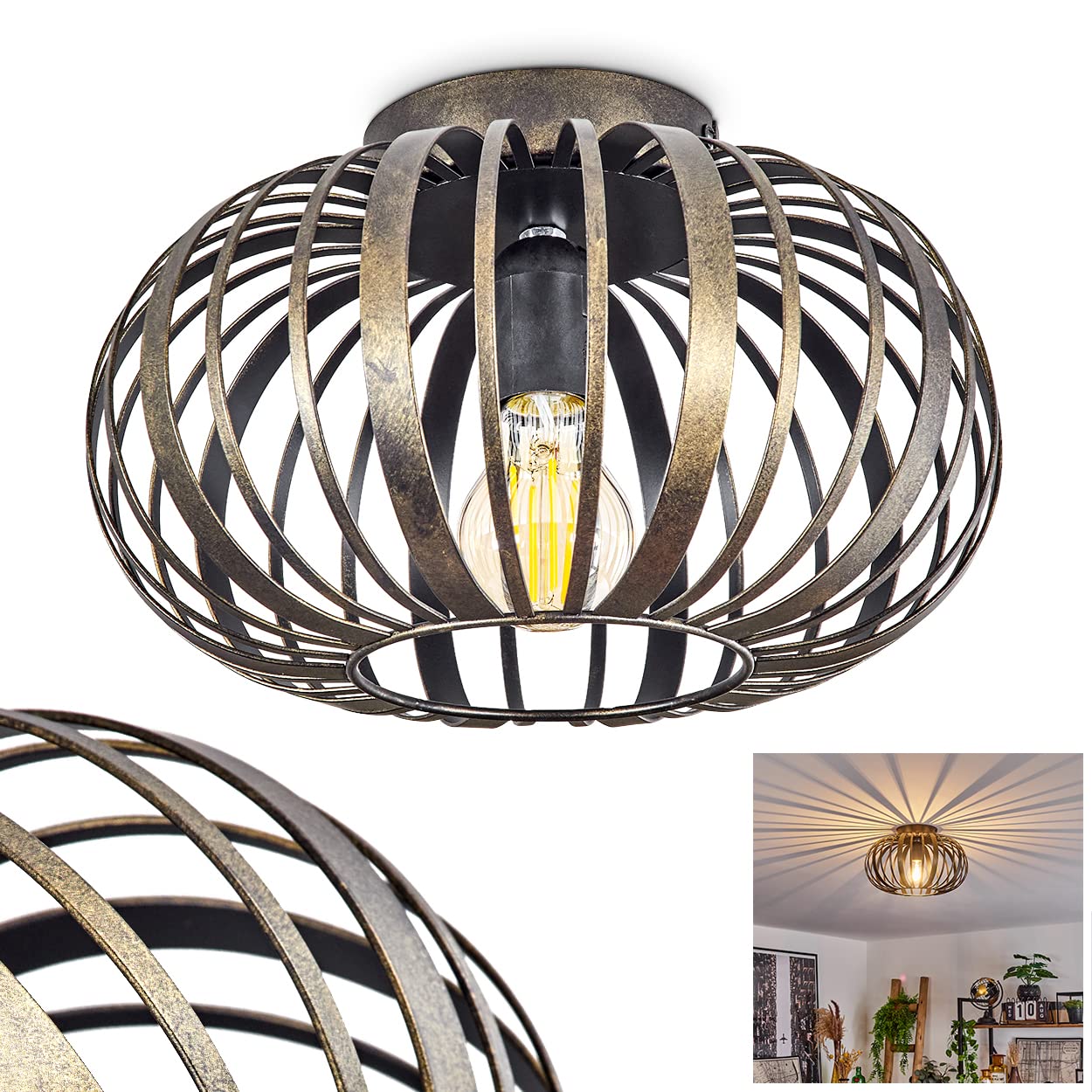 hofstein Plafoniera Oravi, plafoniera in metallo nero/oro antico, con paralume a traliccio, Ø 30 cm, 1 luce, attacco E27, luce moderna con gioco di luce, senza lampadina