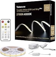 Tatazone 6.56ft Tunable White COB LED Strip Lights RF Remote CRI 93+ Dimmable 2700K-6500K High-Density Tape for Bedroom Kitchen Cabinet