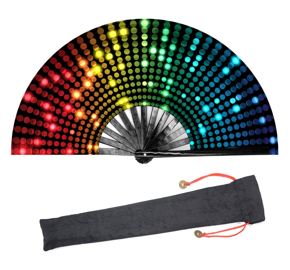 Grande Ventaglio Pieghevole In Bambù E Nylon Per Rave, Danza E Decorazioni - 64 Cm