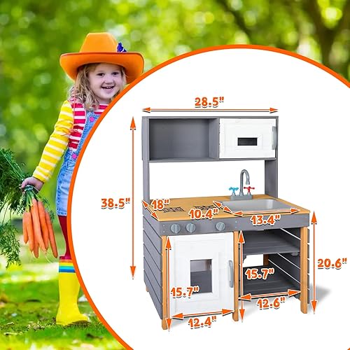 Miniatura 4 de Cocina de barro de madera, cocina de juego al aire libre con fregadero extraíble, caja de agua y grifo, parte superior de estufa, bolsas de