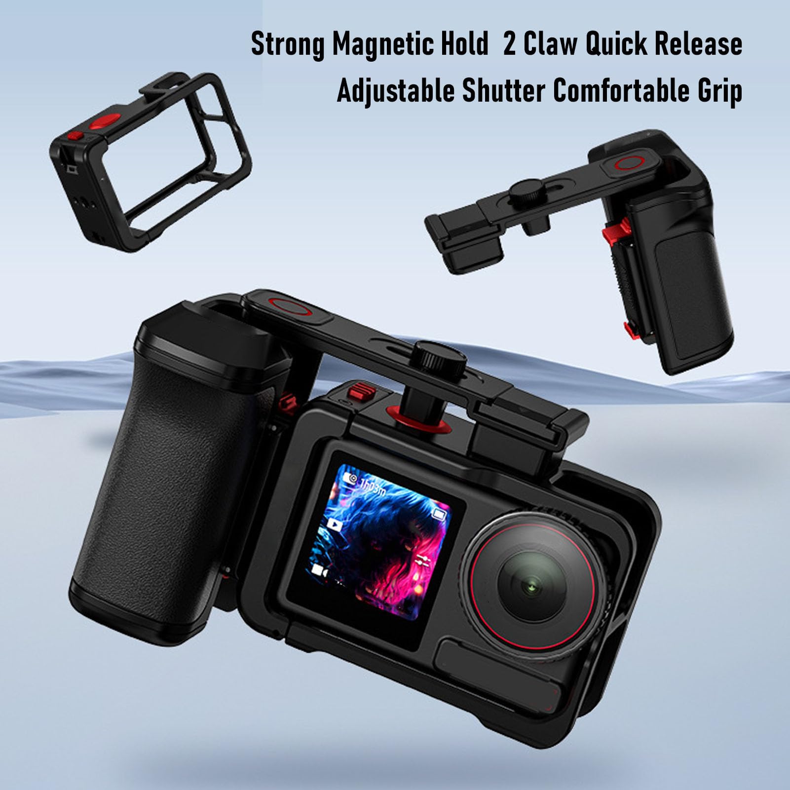 Sxhlseller Kit Impugnatura per Fotografia di Strada per 5 Pro 4 3, Impugnatura Ergonomica Antiscivolo e Gabbia in Lega di Alluminio con Sgancio Rapido Magnetico, per Fotografia All'aperto e