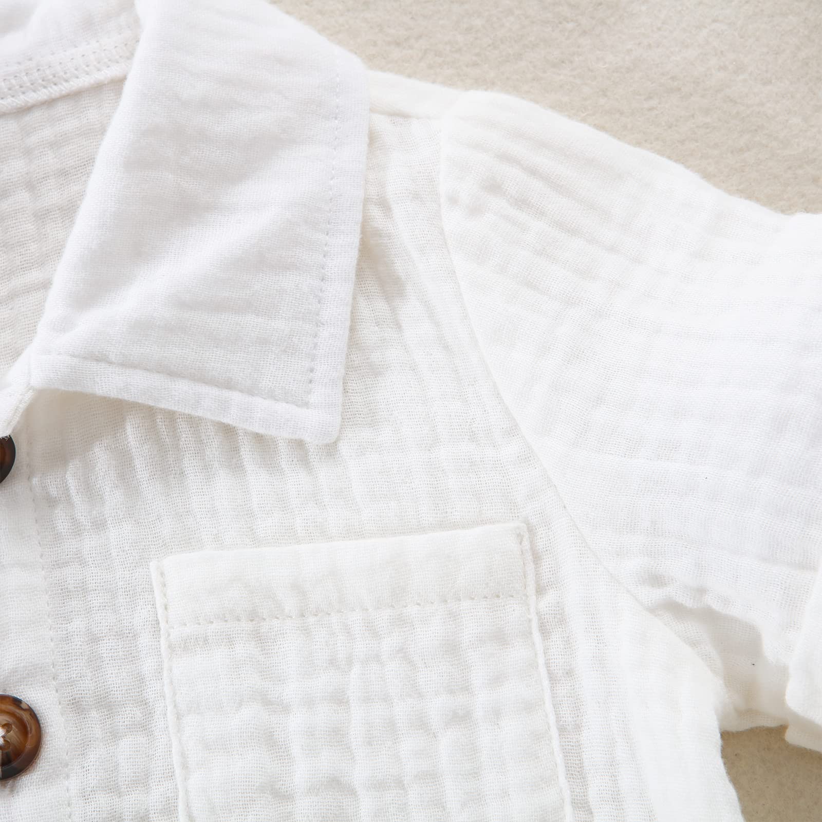 Conjunto de ropa para bebés y niños pequeños, camisa abotonada + pantalones cortos de gasa de algodón, traje de verano, 2 piezas con bolsillos