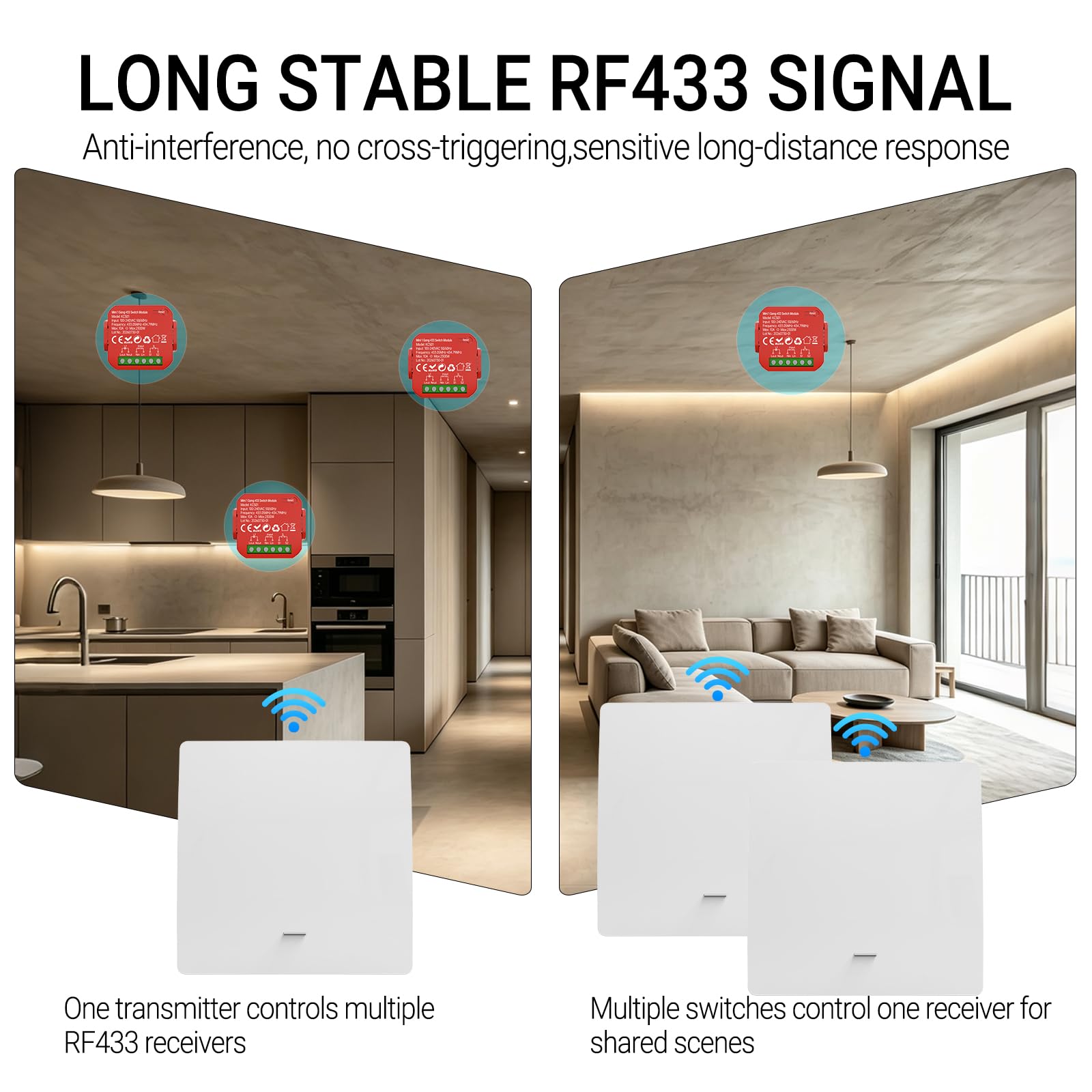 RF433 10A 230V Interrupteur sans fil sans pile avec émetteur et récepteur