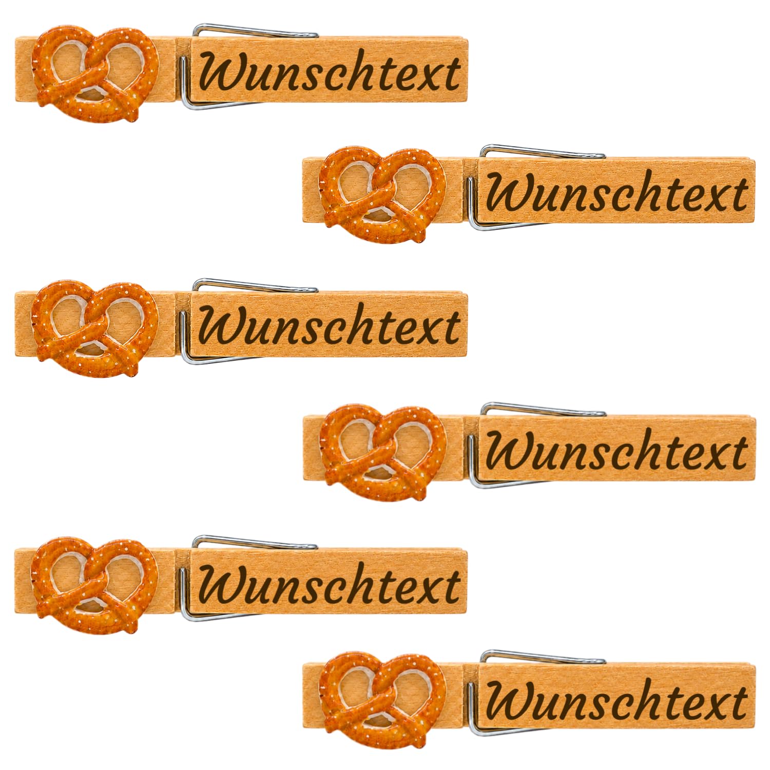 18 Stück PERSONALISIERTE Glubbal Glupperl Wäscheklammern mit Brezel und Wunschtext aus Holz mit Lasergravur | Namensschild Oktoberfest Hochzeit Geburtstag Firmenfeier Volksfest Trachtenparty (Brezel)
