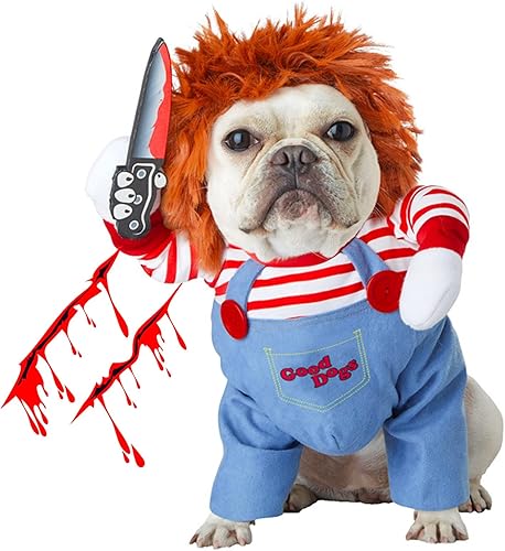 Disfraz de perro de muñeca mortal para mascotas, divertidos disfraces de Halloween de Chucky, ropa de perro linda, disfraz de fiesta de cosplay para