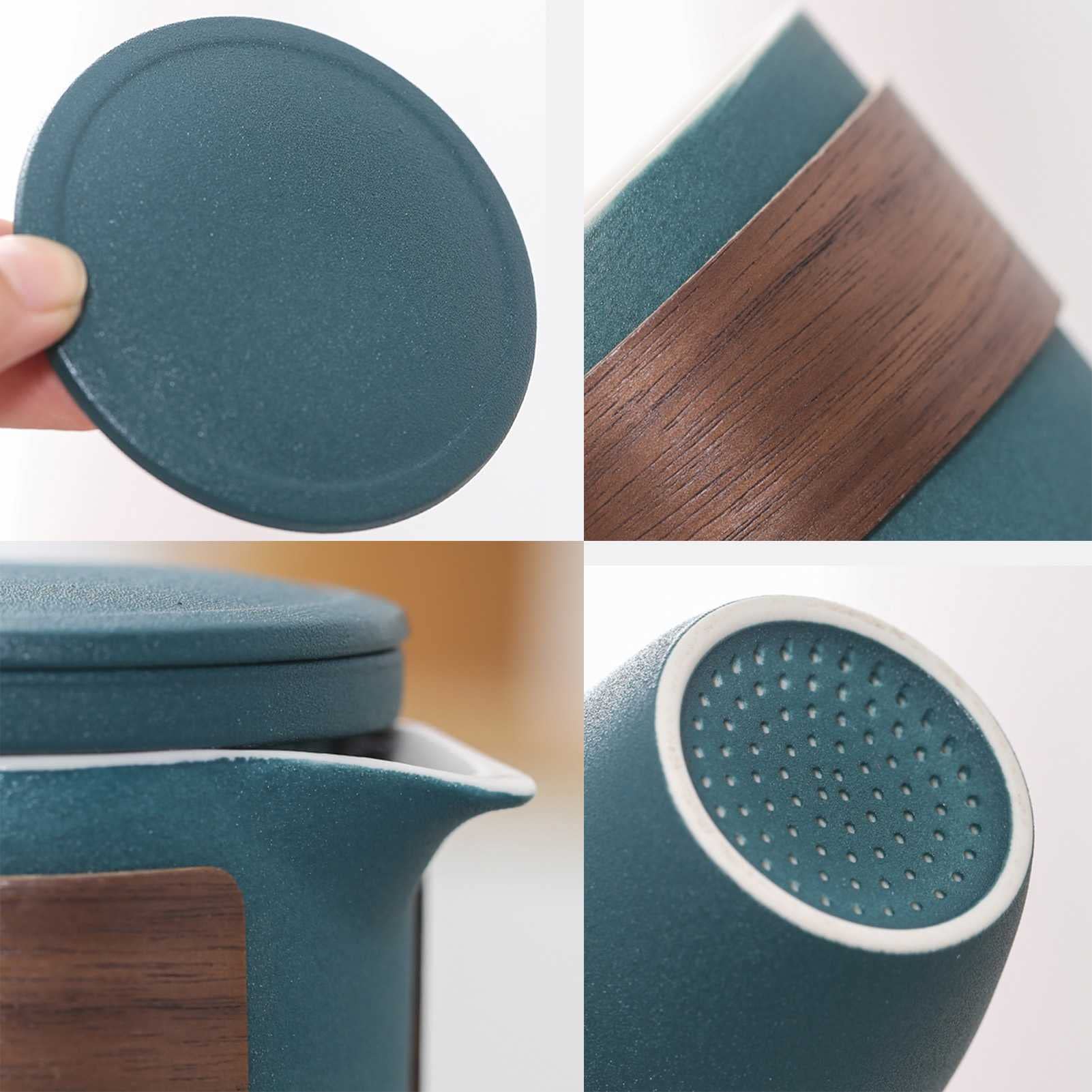 Wygodny podróżny herbata kawa chińska herbata gongfu ceramiczny zestaw do herbaty filiżanka do herbaty puszki na herbatę zestaw kubków projekt prezent niebieski czerwony (czarny 9 * 11 cm)