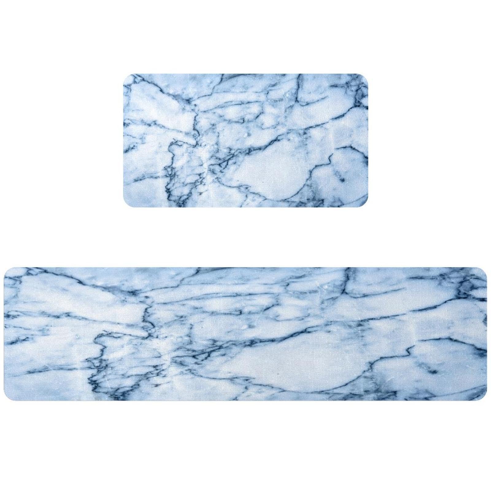 Tapete de cocina lavable antideslizante mármol azul alfombra 2 uds