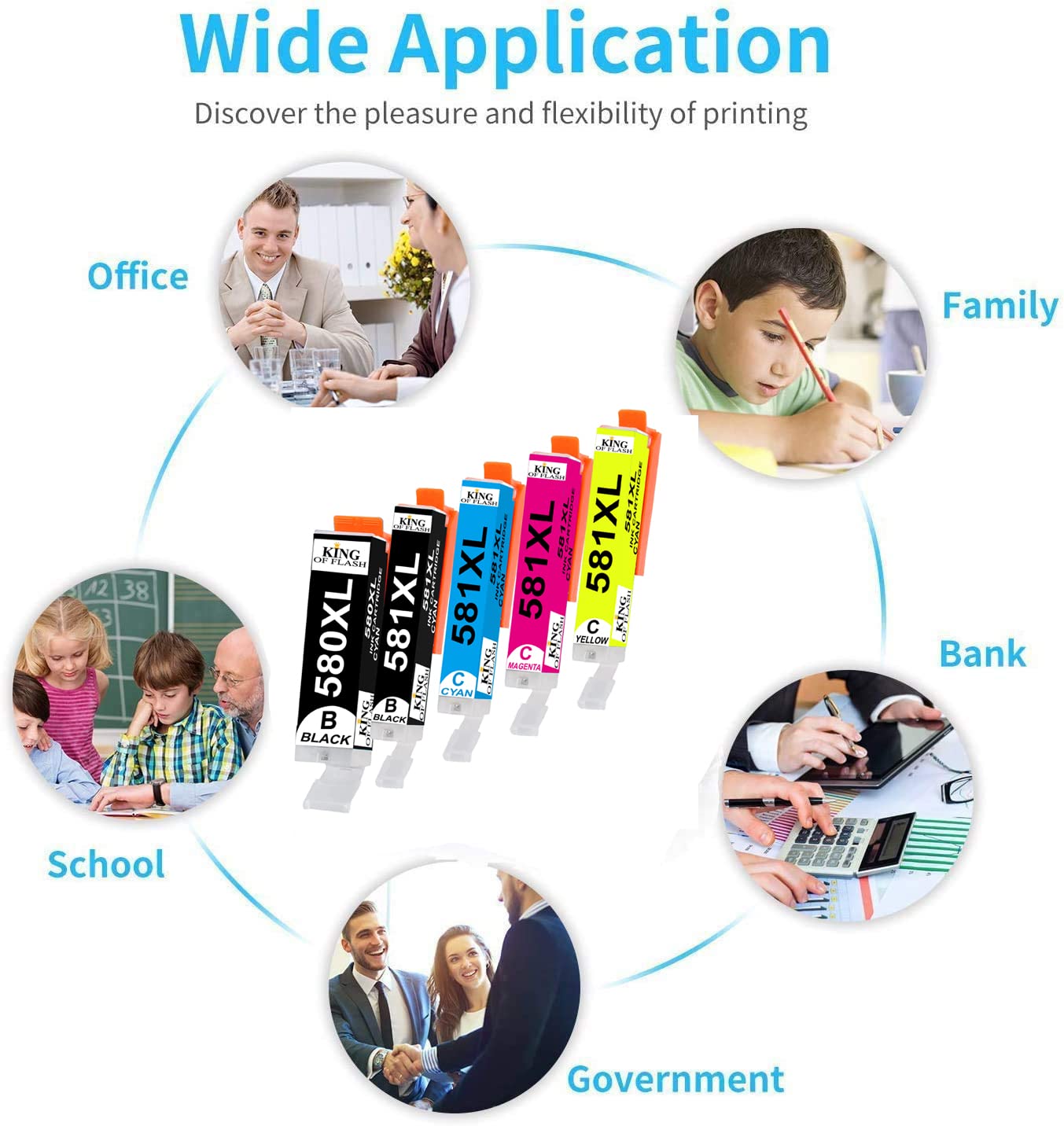 King Of Flash Ink Cartridges Replacement For Canon PGI-580 XXL CLI-581