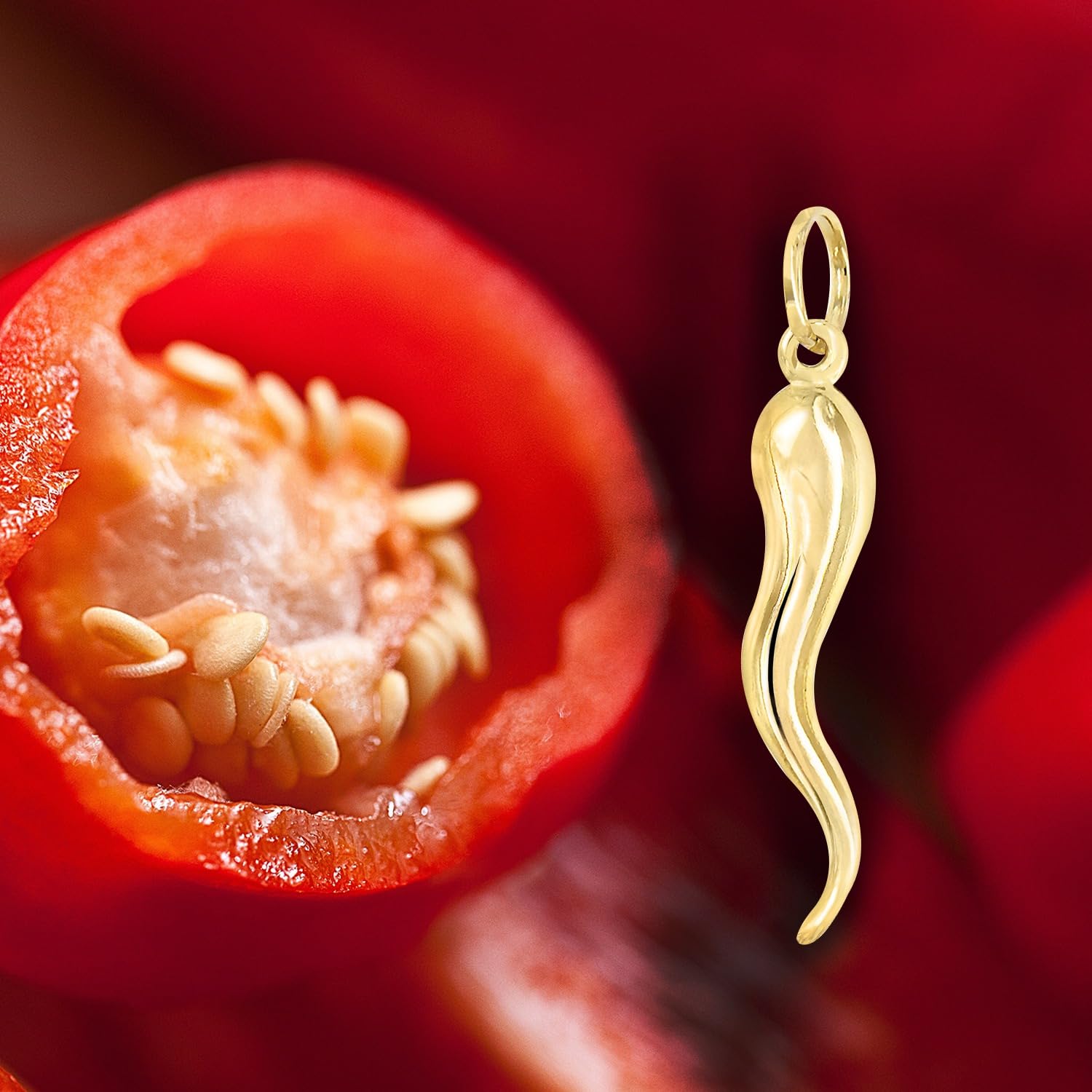 forme di Lucchetta - Cornetto Portafortuna in Vero Oro Giallo 14k | Ciondolo Grande, Charms e Ciondoli Unisex per Collana Uomo Donna fino a 4mm