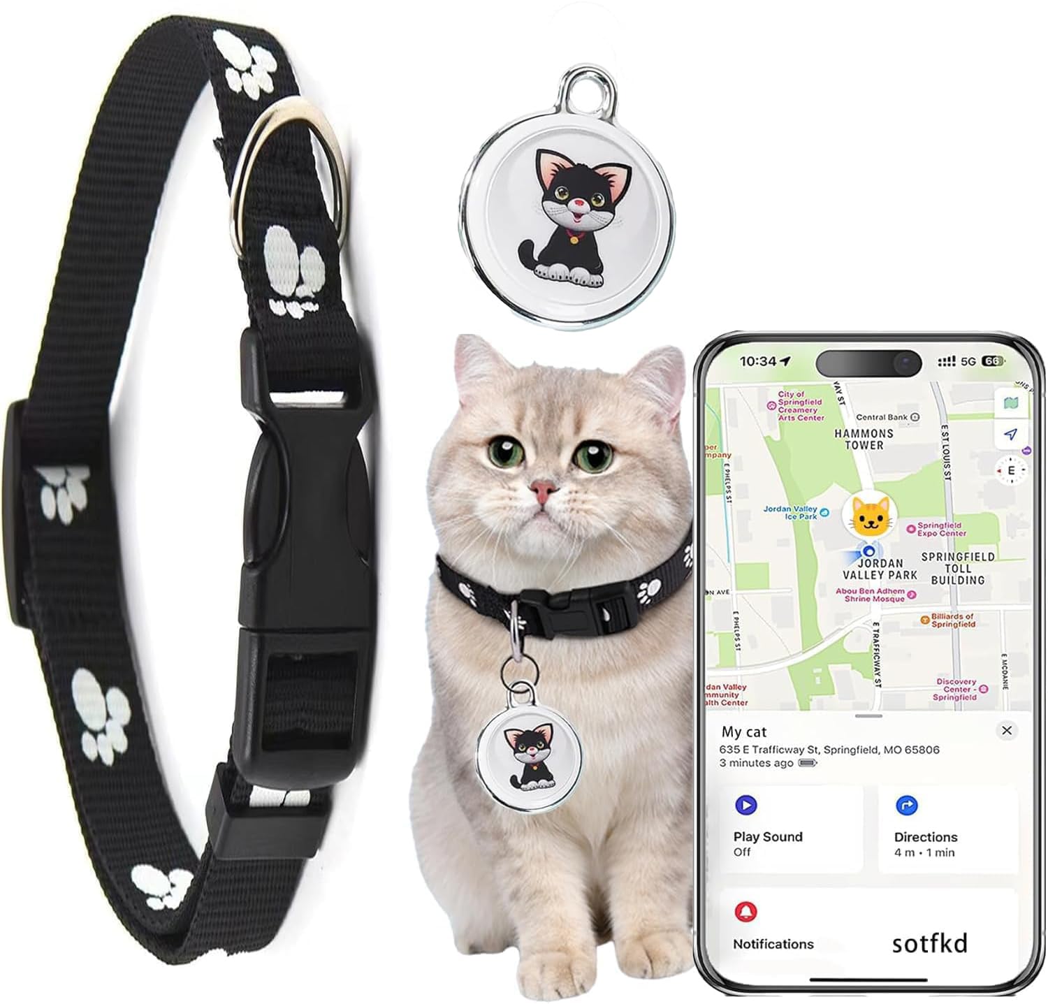 Cat Tracke Collar-Cat GPS Tracker-GPS Tracker for Cats| Android and iOS Universal | No Monthly Fee | Waterproof | Works with Any Collar