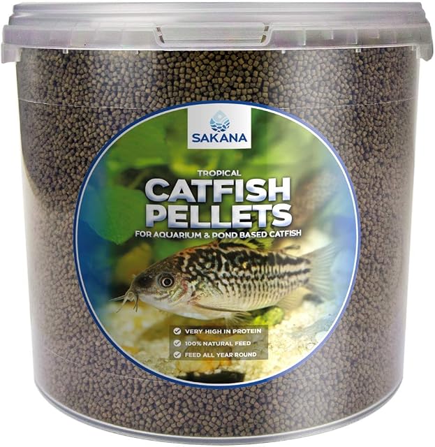 Sakana Tropical Catfish Pellets | Premium Quality 2.0mm Fish Food Mixture | Healthy & Nutritious Daily Feed for Aquatic Pond Life | High Protein, Great Source of Vitamins & Easily Digestible (1L)