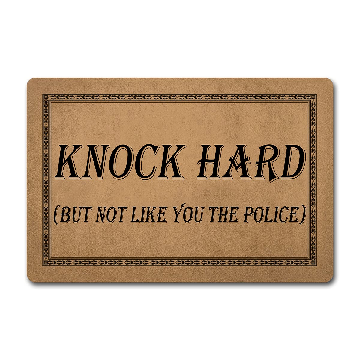 Funny Welcome Mat with Rubber Back 15.9"(L) x 23.7"(W) Knock Hard But Not Like You The Polica Door Mat with Saying for Entrance Way Indoor Decor Mats for Front Porch No Slip Kitchen Rugs Novelty Gift