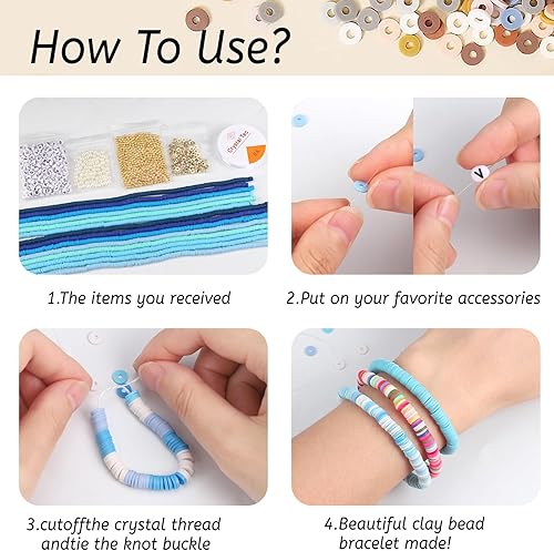 Miniatura 5 de JMUQ Kit de fabricación de pulseras de 14 hebras de arcilla rosa, 5500 cuentas Heishi de arcilla polimérica plana para pulseras de amistad, kit de