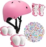 Kids Bike Helmet with Knee Elbow Wrist Pads Guards,Pink,for Ages 2-3-5-8-14,Sports Bicycle,Skate Scooter,Rollerblading with Unicorn Sticker