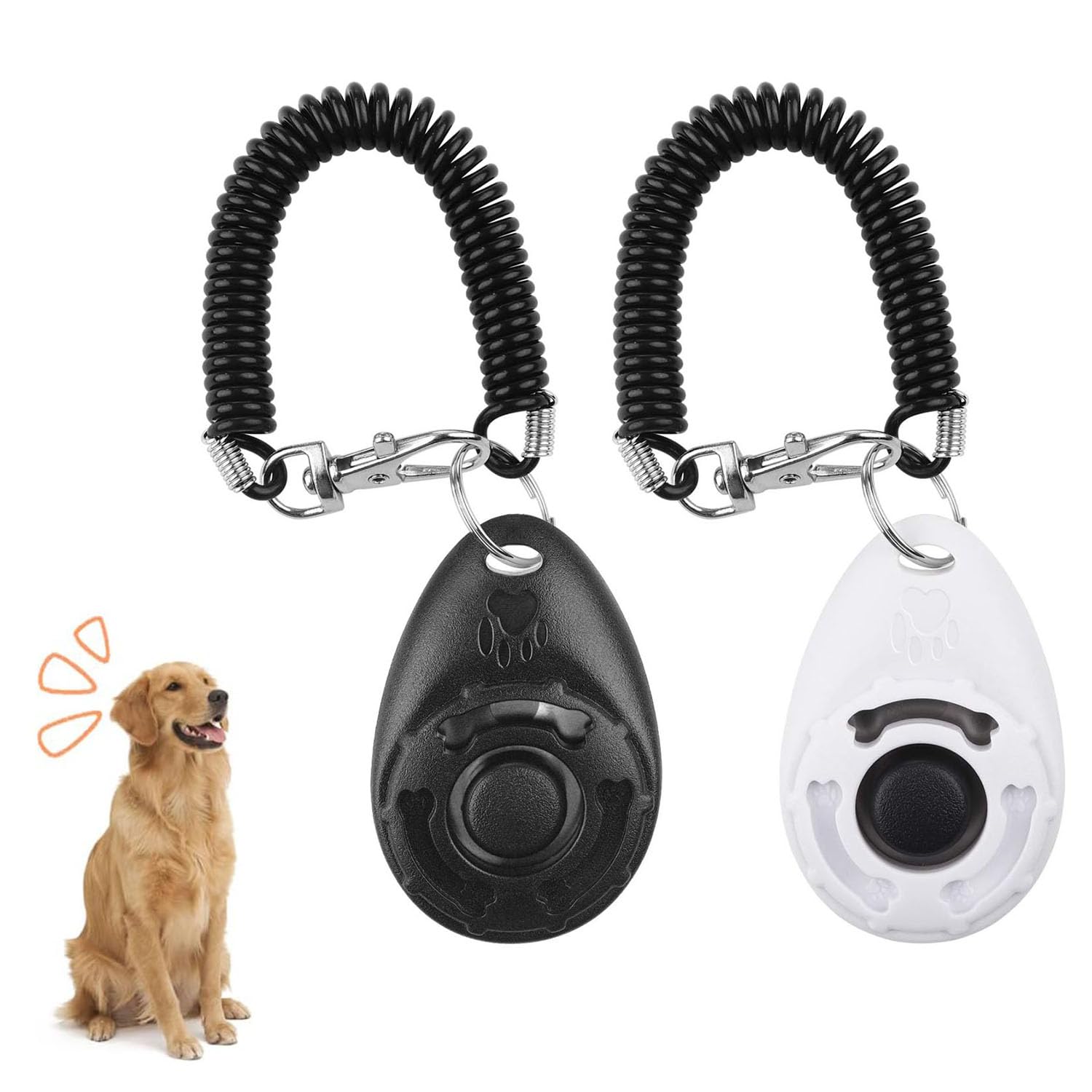 2 PCS Dog Clicker Pet Training Clicker with Wrist Strap Effective Behavioral Training Tool with Big Button for Dog Cat Horse Puppy Recall (Black + White)