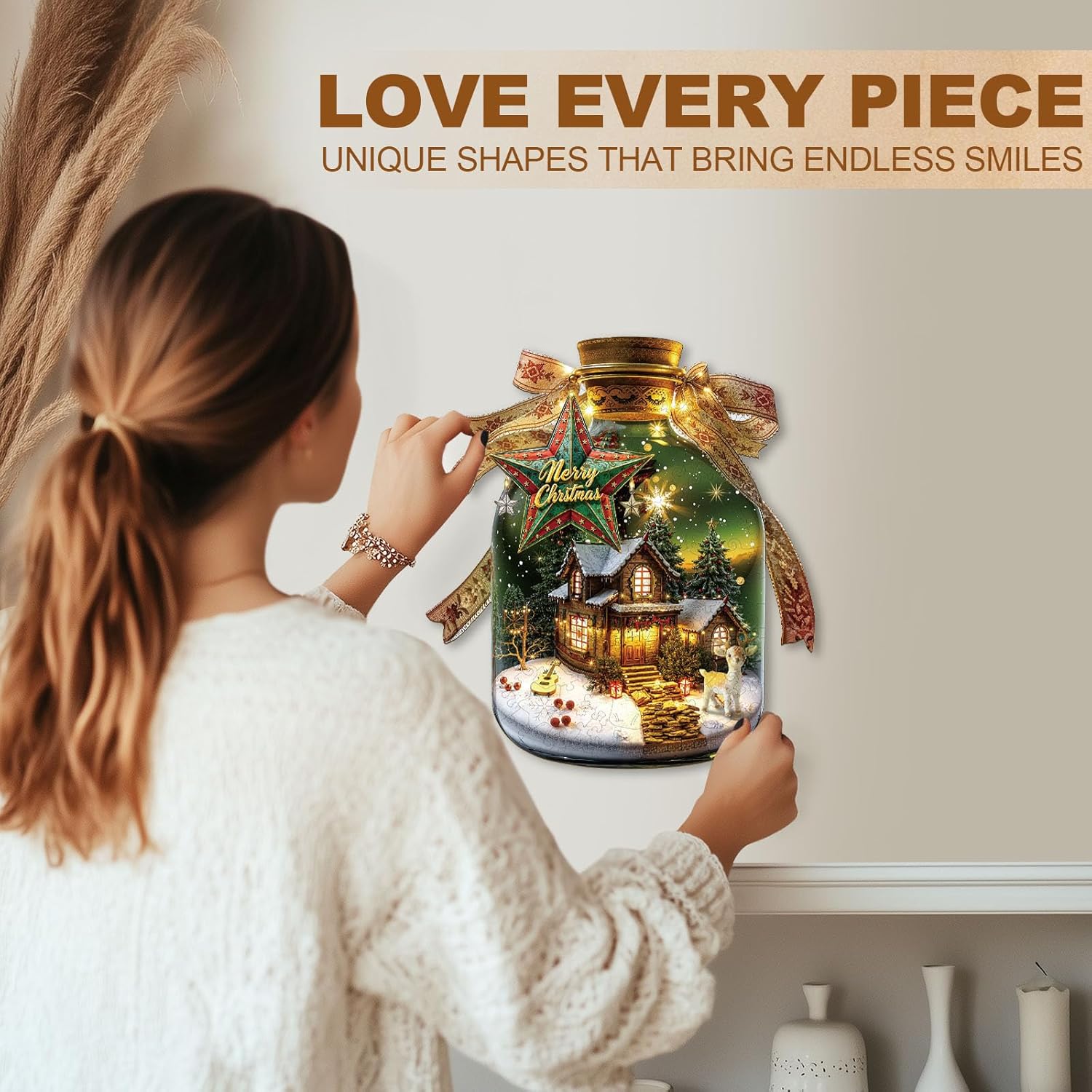 Wooden Puzzles for Adults, Unique Christmas Message in a Bottle Jigsaw Puzzles,Magic Wooden Jigsaw Puzzles, Gifts for Family or Friends for Any Holiday.(17.3 * 15.6 in 370pcs)
