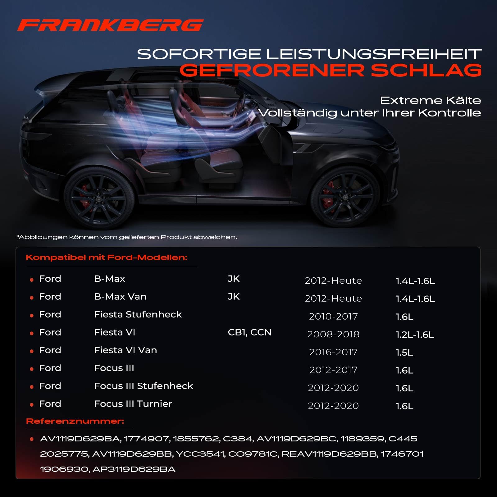 Frankberg Klimaanlagen Kompressor mit Kupplung Kompatibel mit Fiesta Stufenheck Fiesta VI CB1 CCN Focus III B-Max JK Replace# AV1119D629BB, Öl vorbereift