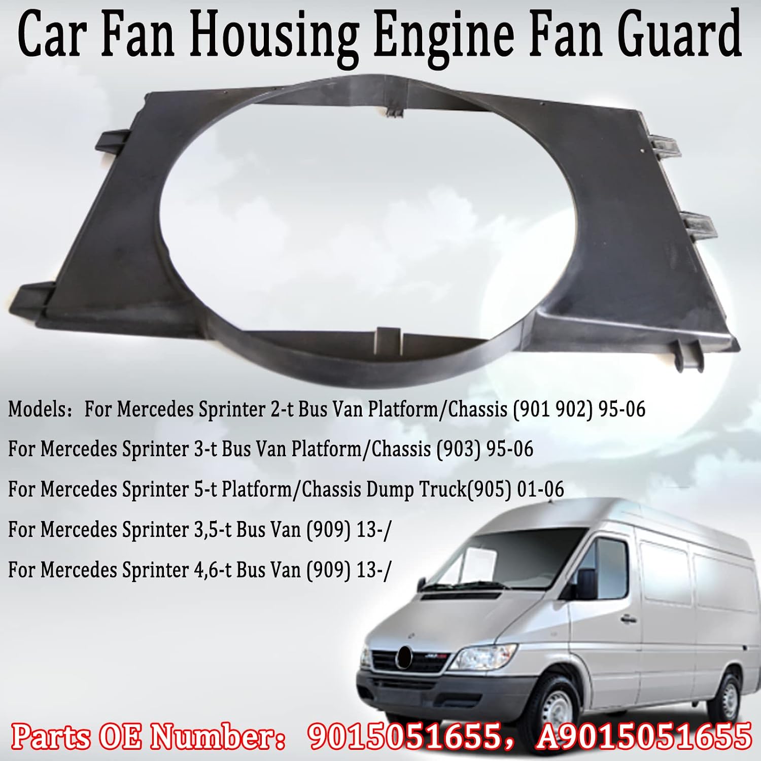 Engine Cooling Fan Shroud Fan Housing Fan Guard for Dodge Sprinter 2500 3500 901 902 903 905 95-06 9015051655 A9015051655