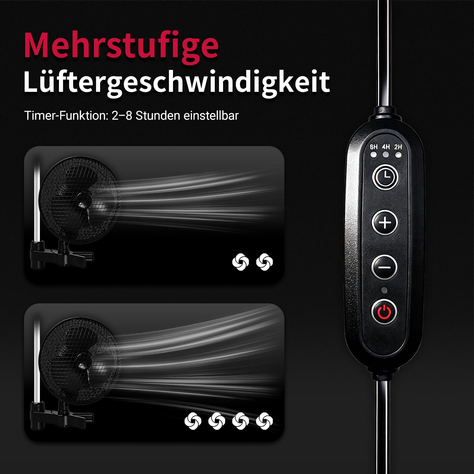 Grow Ventilator Oszillierend Mehrstufige Lüftergeschwindigkeit Clip Ventilator Timer Lüfter 20W Clip Fan für Indoor Growzelt Pflanzenzucht Büro Schlafzimmer Küche