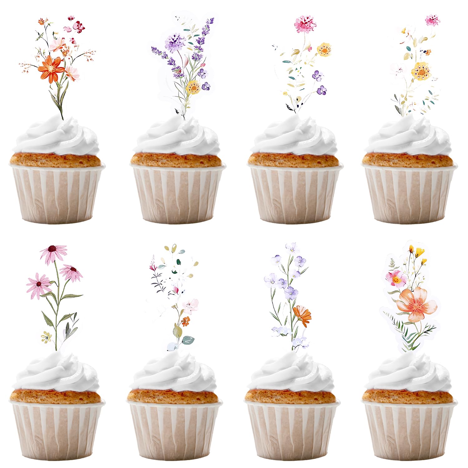 40pcs Baby Shower Cupcake Toppers Wildflower Birthday Party Decorations Floral Flower Cake Toppers Cupcake Picks Decor for Girls