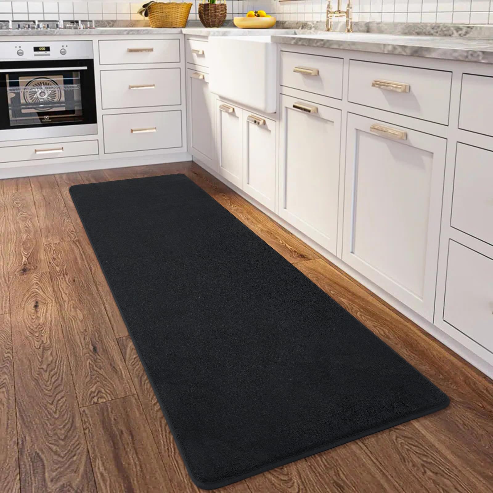HOMORE 2x4 Runner Rug, Black Rugs for Bedroom Living Room, Thickened Memory Foam Rug for Bedside, Non Slip Washable Mat for Kitchen Entrance, Shag