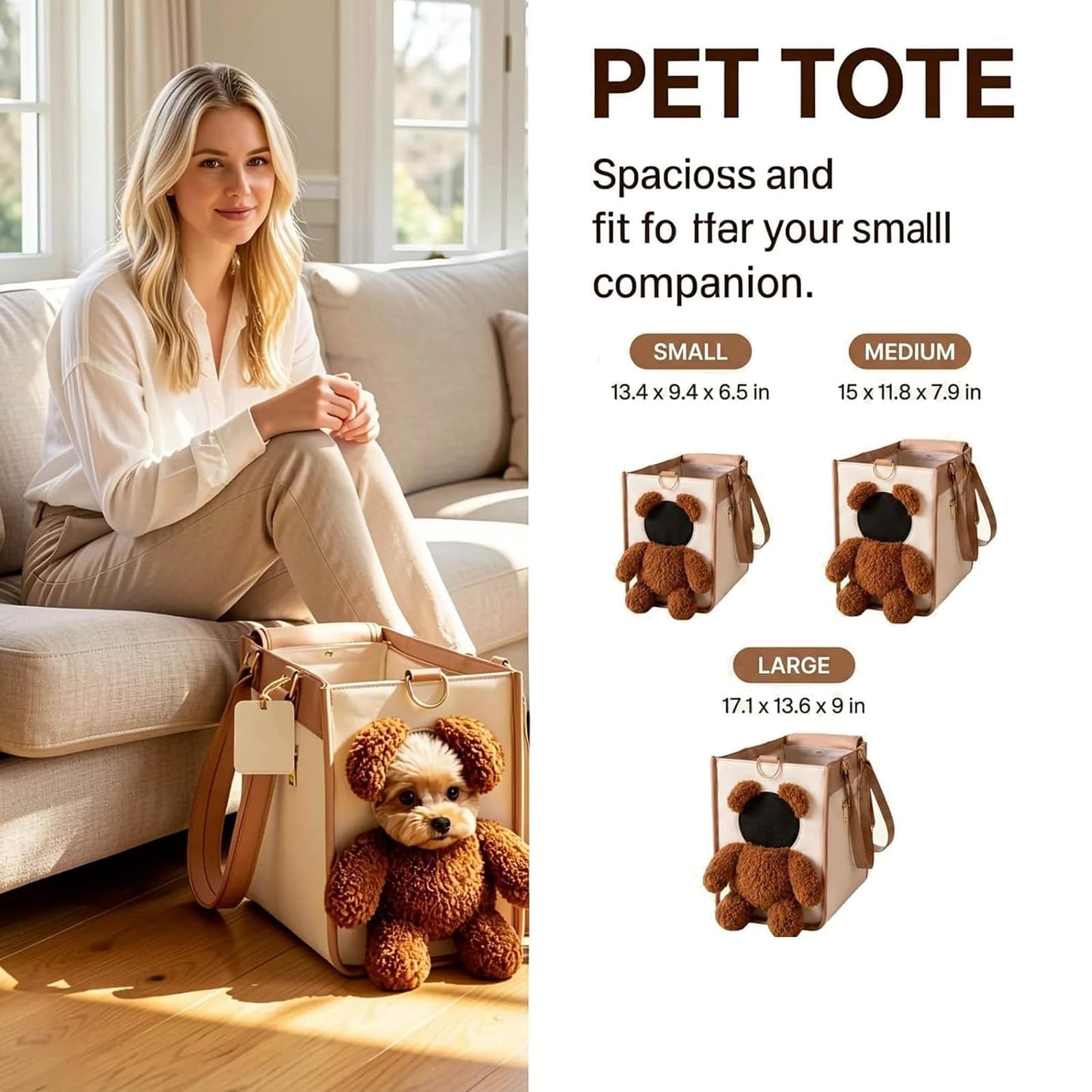 Hundetragetasche, Teddybär-Hundetragetasche für kleine Hunde und Katzen, 2-in-1 multifunktionale Haustier-Tragetasche mit Plüsch und pelzigen Ohren, tragbare praktische Reisetasche für Spaziergänge