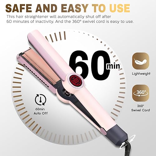 Miniatura 5 de Plancha alisadora y rizadora de pelo 2 en 1 para rizos duraderos, varita iónica antiquemaduras de 360, calentamiento rápido de 30 segundos, apagado