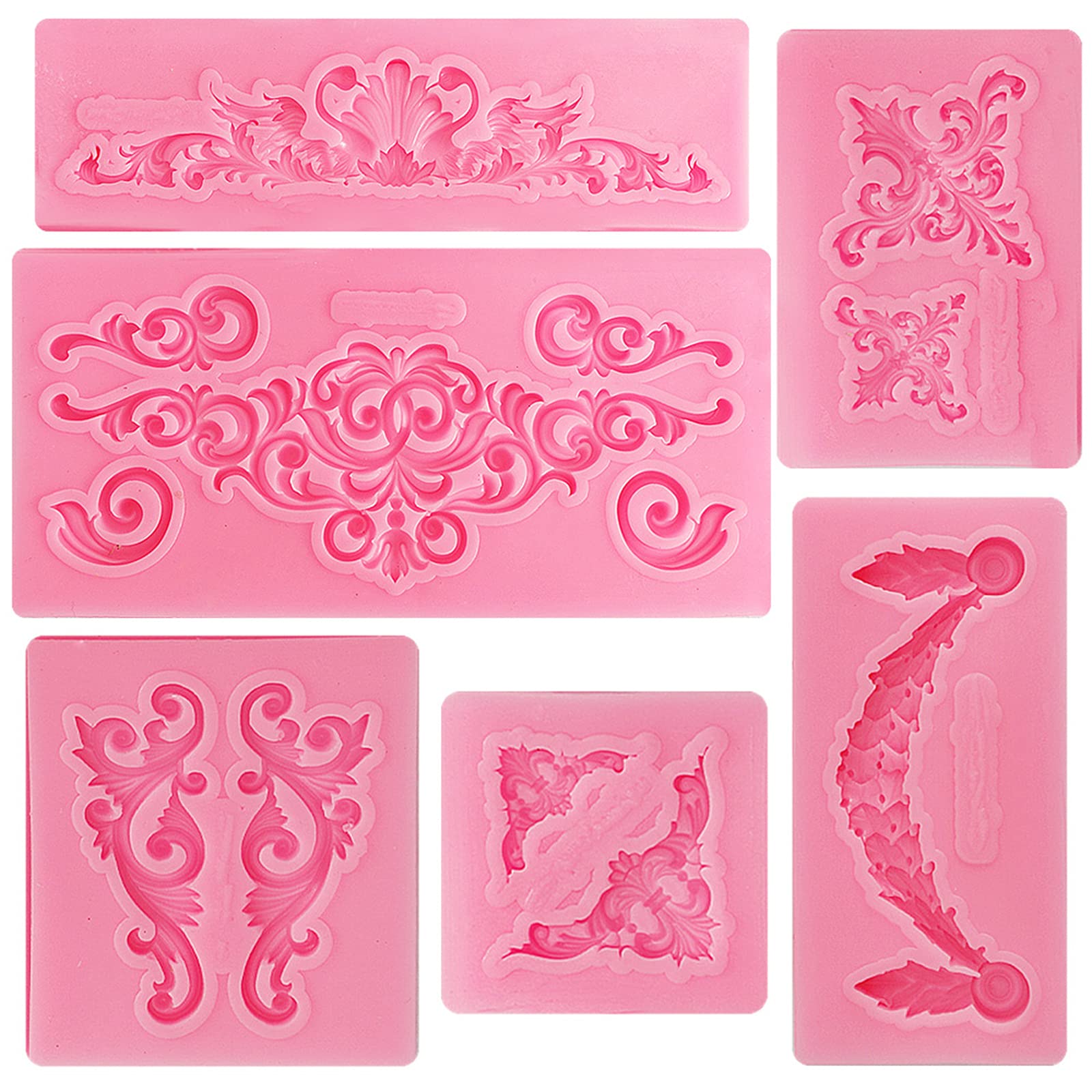 Stampi in Silicone Rilievo Barocco Vintage Riutilizzabili, 3pcs Stampo in Silicone per Gesso, Torta e Cioccolato, Decorazione per Dessert