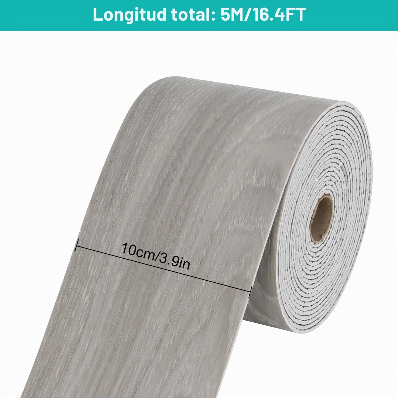 10cmx10m Rodapié Flexible Autoadhesivo, Blando Rodapie PVC Impermeable Brillante Zócalo Suave Borde de Papel Pintado Decoración (Grano de Madera Gris)