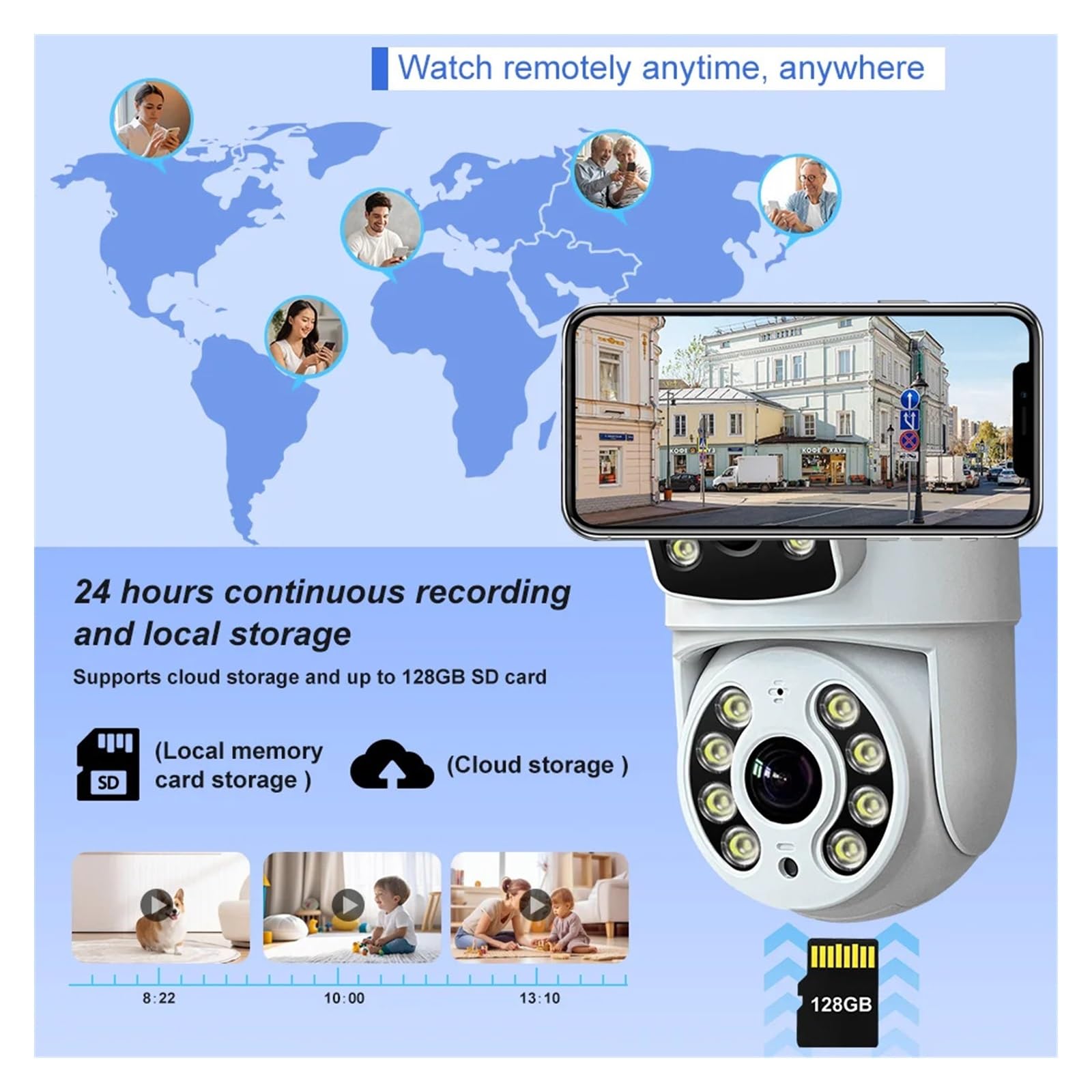 4MP WiFi Surveillance Camera Dual Lens Dual Screen IP Cameras Wireless Auto Tracking Color Night Vision 10X Digital Zoom CAM(CAM No SD Card)