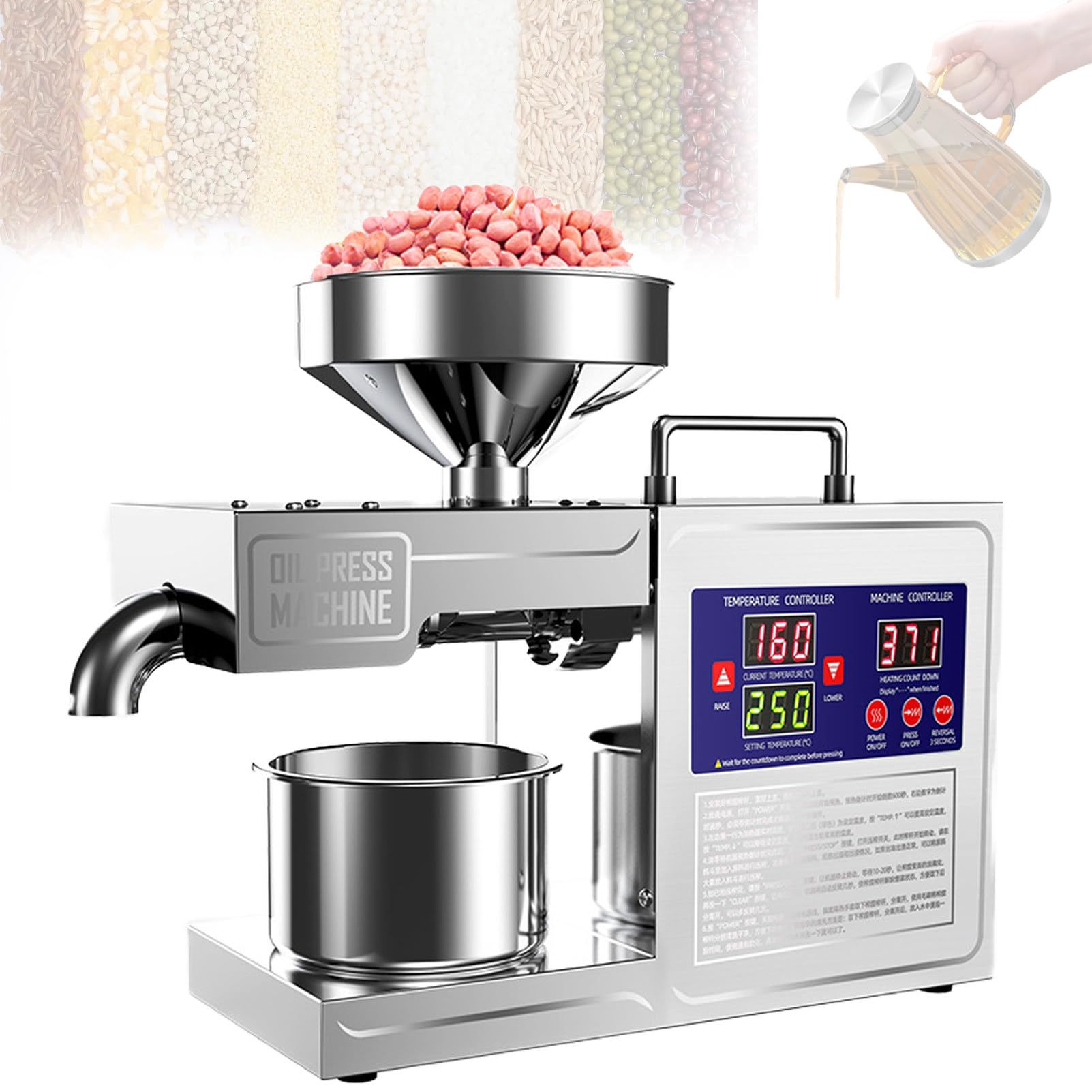 Máquina hidráulica de prensado de aceite, extractor de aceite de acero inoxidable para el hogar, exprimir aceite de maní, semillas de lino, perilla, oliva, semillas de girasol