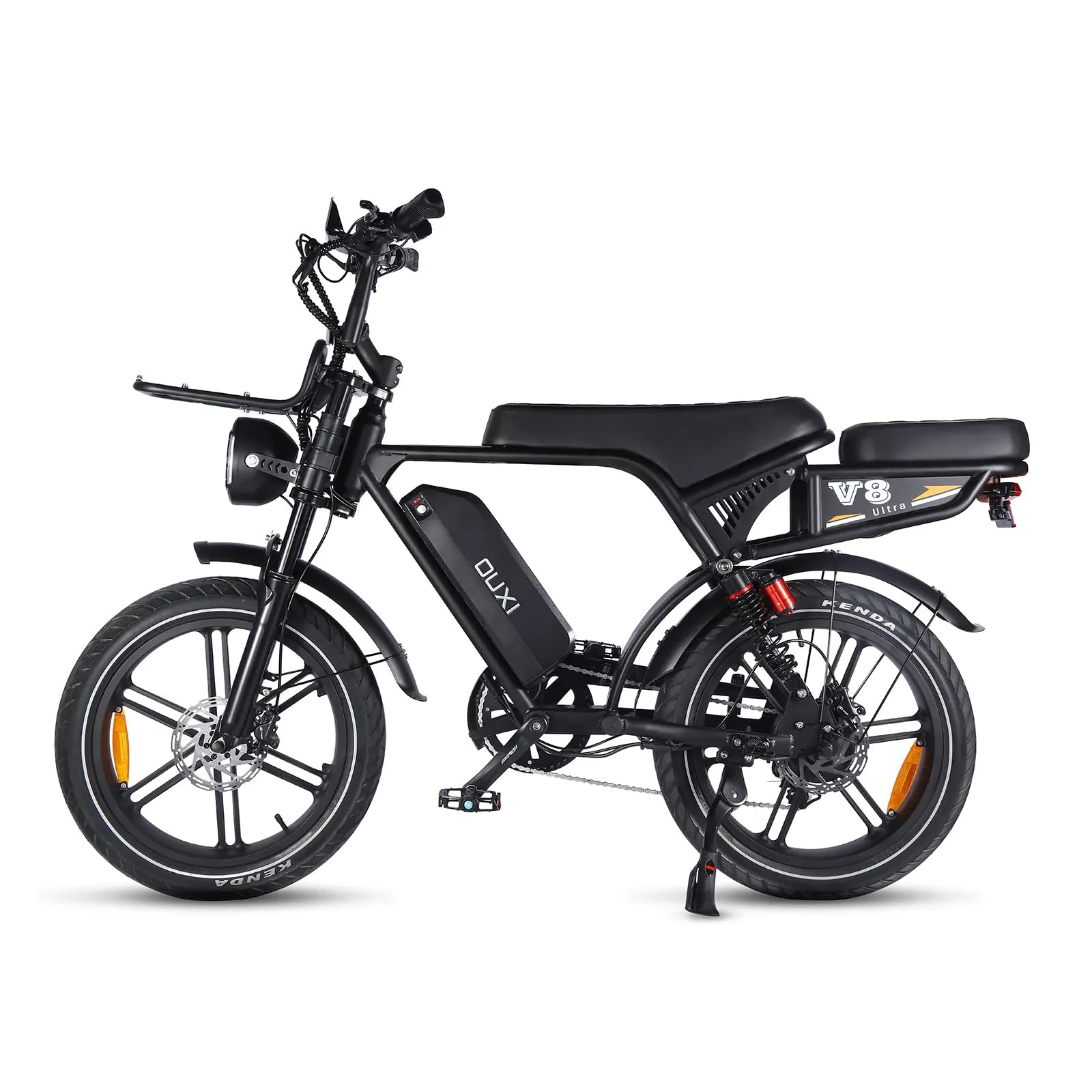 OUXI Ultra Bicicleta Eléctrica Adulto, E-Bike Fat Tire 20" x4.0, Motor 60Nm, 48V 15Ah, Frenos Hidráulicos, Altavoz Bluetooth, Doble Suspensión, Portaequipajes Delantero y Trasero, 60km